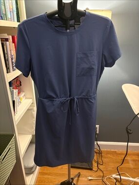 Eddie Bauer Navy Short-Sleeve Drawstring Waist Swim Coverup
